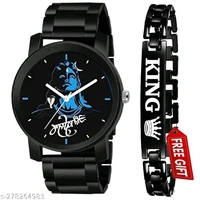 Watch Combo For Boy&Men Under 200 Free King Bracelet - Black, Free Size