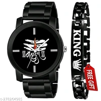 Watch Combo For Boy&Men Under 200 Free King Bracelet - Black, Free Size