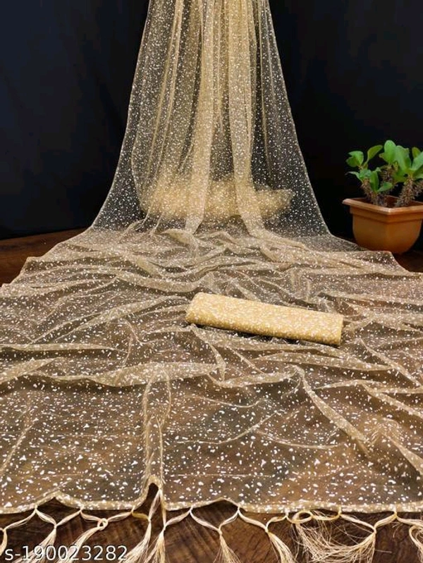 Laxmi Designer Net Sarees With Latkan Tusse, New Collection - Free Size