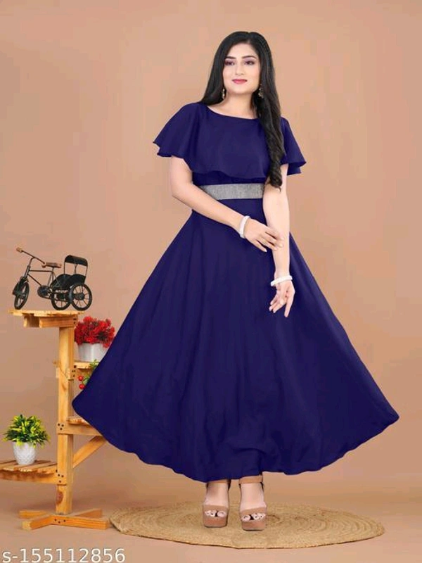 Black Floral Length Flared With Diamond Belt For Women - M L XL XXL