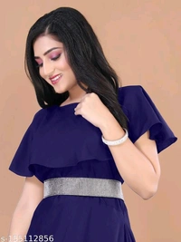 Black Floral Length Flared With Diamond Belt For Women - M L XL XXL