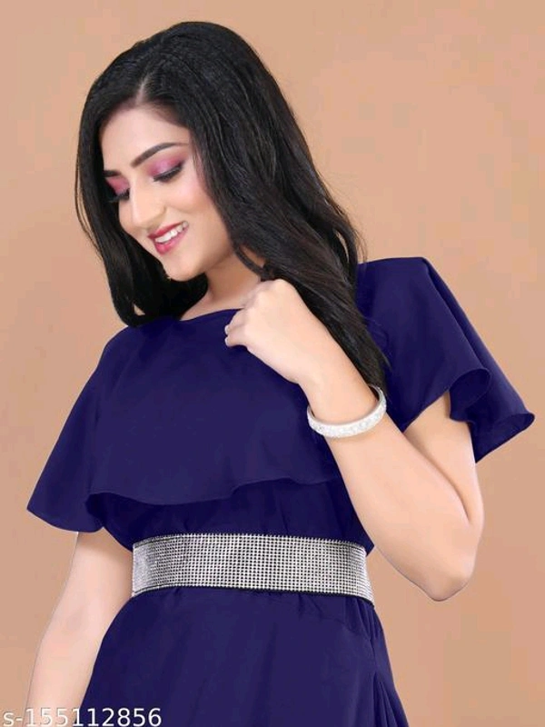 Black Floral Length Flared With Diamond Belt For Women - M L XL XXL