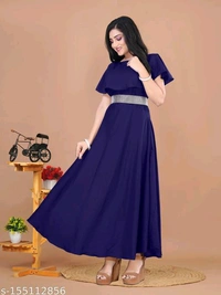 Black Floral Length Flared With Diamond Belt For Women - M L XL XXL