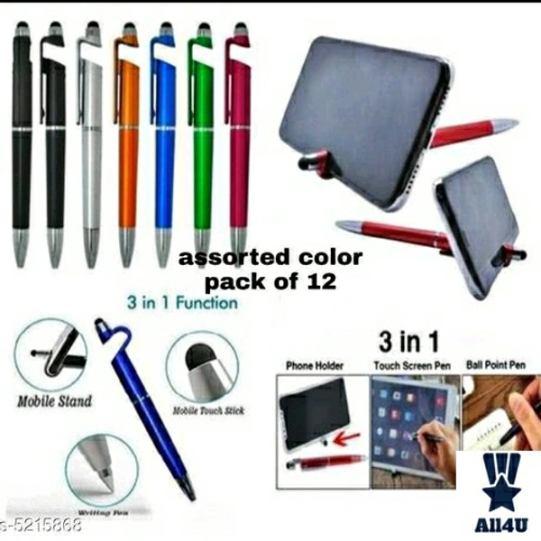 3 in 1 Touch Ball Pen, Mobile Stand and mobile screen wipe pen