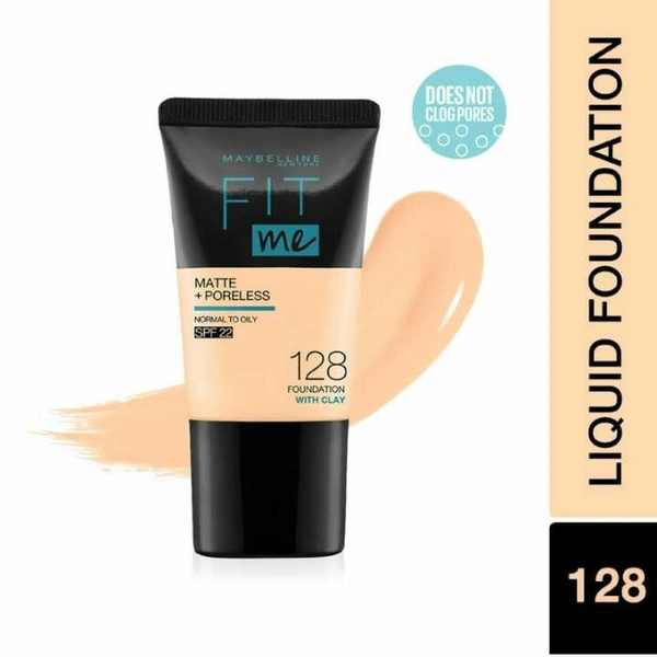 Maybelline New York Fit Me Matte+Poreless Liquid Foundation Tube, (128)