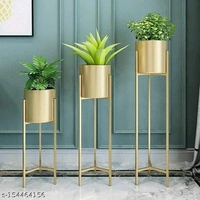 Modern Metal Floor Tall Indoor Plant Stand Flower Stands for Living Room Bedroom Display Plant Stand with Planter Pot (Set of 3 Gold) - Gold, 8*25*8