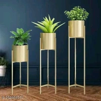 Modern Metal Floor Tall Indoor Plant Stand Flower Stands for Living Room Bedroom Display Plant Stand with Planter Pot (Set of 3 Gold) - Gold, 8*25*8