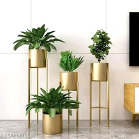 Modern Metal Floor Tall Indoor Plant Stand Flower Stands for Living Room Bedroom Display Plant Stand with Planter Pot (Set of 3 Gold) - Gold, 8*25*8
