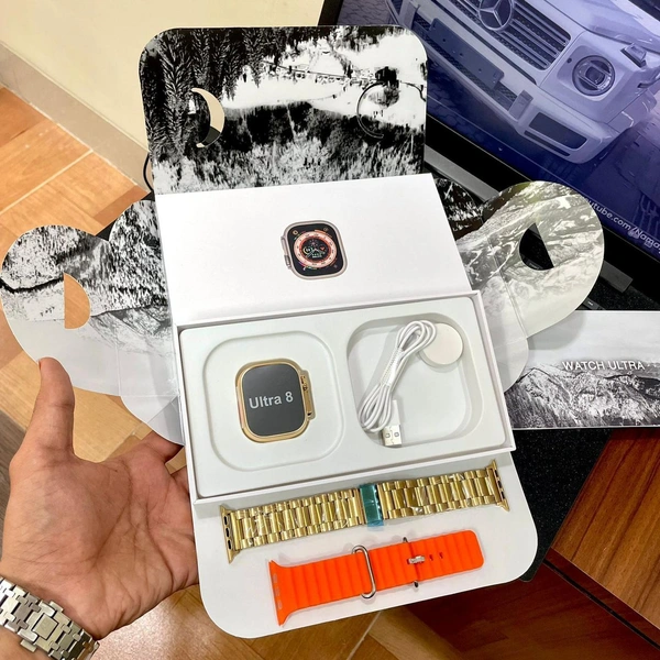 *Dubai quality golden colour *With apple logo *SERIES 8 ULTRA TOP QUALITY 🔥*❤️‍🔥❤️‍🔥*WITH ORIGINAL STRAP**WITH ORIGINAL BOX* *FEATURES*ᴍᴀᴋɪɴɢ & ᴀɴꜱᴡᴇʀ ᴄᴀʟʟꜱ ᴠɪᴀ ʙʟᴜᴇᴛᴏᴏᴛʜ.2.02 ɪɴᴄʜ ᴛꜰᴛ ꜱᴄʀᴇᴇɴ, ꜱᴘʟɪᴛ ꜱᴄʀᴇᴇɴ.ᴡɪʀᴇʟᴇꜱꜱ ᴄʜᴀʀɢɪɴɢ.ᴡᴀᴛᴄʜ ꜰᴀᴄᴇꜱ, 9 ᴍᴇɴᴜ ꜱᴛʏʟᴇ.ᴠᴏɪᴄᴇ ᴀꜱꜱɪꜱᴛᴀɴᴛ.ᴍᴜʟᴛɪ-ꜱᴘᴏʀᴛ ᴍᴏᴅᴇꜱ.📷Features• Multifunctional NFC• Voice Assistant• 2.02 inch TFT 428*485 Full pixel Touch Display• - Pirate Gold