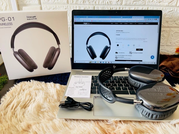 THE WAIT IS OVER NOW🤩*AIRPOD PRO MAX PG-01*MOST I SOUND MACHINE GADGETS WHICH GIVES SMILE ON YOUR FACE*Super Quality Headphone* *AirPods Max*Introducing AirPods Max — a perfect balance of exhilarating high-fidelity audio and the effortless magic of AirPods. The ultimate personal listening experience is here.FeaturesStandby time:  24 Hour’sWireless Type: bluetoothSupport: IPhone /  - Black