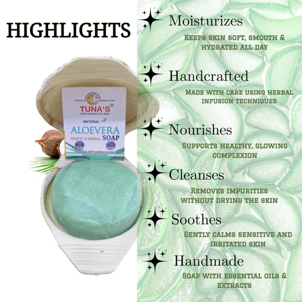 Tuna's® Tunas Aloe Vera Soap | Strengthens Damaged Skin | Sebum Balance | Free From Animal Fats Like Tallow or Lard etc..100gm