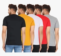 RZERO9 Combo Pack of-5 Men's Cotton Regular Fit Half Sleeve Plain Solid Casual Wear Round Neck Tshirt - Rice Cake, All Size