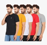 RZERO9 Combo Pack of-5 Men's Cotton Regular Fit Half Sleeve Plain Solid Casual Wear Round Neck Tshirt - Rice Cake, All Size