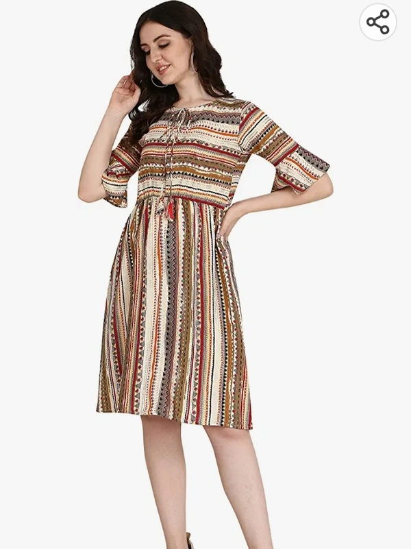 Leriya Fashion Western Dresses Printed Rayon A line One Piece Dress Gown Dress for Women & Girls Special (Brown_Large) - S Xxl