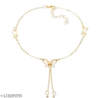 : Trendy & Stylish Butterfly Pattern Silver Plated Blue Evil Eye Anklet for Girls & Women Adjustable Tradition Lucky Charm Protection Beach Wear Anklet Perfect for party and Night Out Ideal gift for all occasions such as birthday, anniversary, wedding, engagement,valentine, friendship day. Name: : Trendy & Stylish Butterfly Pattern Silver Plated Blue Evil Eye Anklet for Girls & Wom - Gold, Free Size