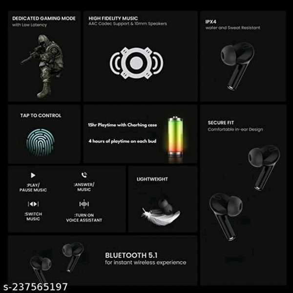 Airpods airpods pro Best True Wireless Gaming Earbuds with 15h Playtime | IPX6 Sweat Resistant | Instant Pairing Bluetooth v5.2 | Built-in mic | Touch Control | Low Latency M10 neckband for Gaming | Compatible with All smartphones (Black, True wireless)Name: Airpods airpods pro Best True Wireless Gaming Earbuds with 15h Playtime | IPX6 Sweat Resistant | Instant Pairing Bluetooth v5 - Black