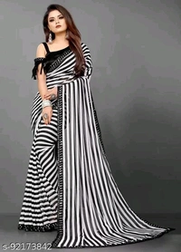 Banita Refined SareesName: Banita Refined SareesSaree Fabric: GeorgetteBlouse: Separate Blouse PieceBlouse Fabric: Dupion SilkPattern: StripedBlouse Pattern: SolidNet Quantity (N): SingleSizes: Free SizeCountry of Origin: India - White
