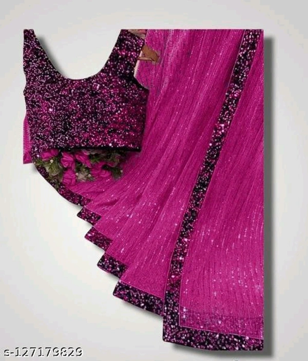 Ready To Wear Net Light Pink Sequinned Saree With BlouseName: Ready To Wear Net Light Pink Sequinned Saree With BlouseSaree Fabric: NetBlouse: Separate Blouse PieceBlouse Fabric: VelvetPattern: EmbellishedBlouse Pattern: Same as BorderNet Quantity (N): SingleSAREE FABRIC : Heavy Pure butter fly net , WORK : Beautiful sequence work with 5 mm hanging sequnce tone to tone lace broder  - Black