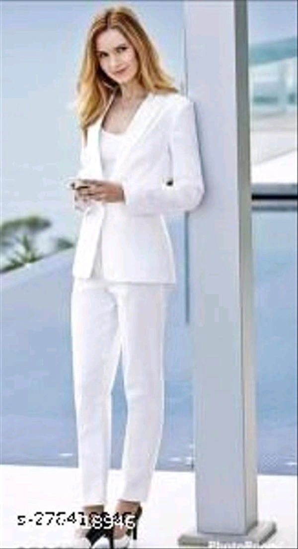 Women Formal Ofiice Wear cord setName: Women Formal Ofiice Wear cord setTop Fabric: LyocellBottom Fabric: LyocellSleeve Length: Long SleevesNet Quantity (N): 2Add on: JacketSizes: S (Top Bust Size: 36 in, Top Length Size: 26 in, Bottom Waist Size: 28 in, Bottom Length Size: 37 in) M (Top Bust Size: 38 in, Top Length Size: 27 in, Bottom Waist Size: 30 in, Bottom Length Size: 37 in)  - White