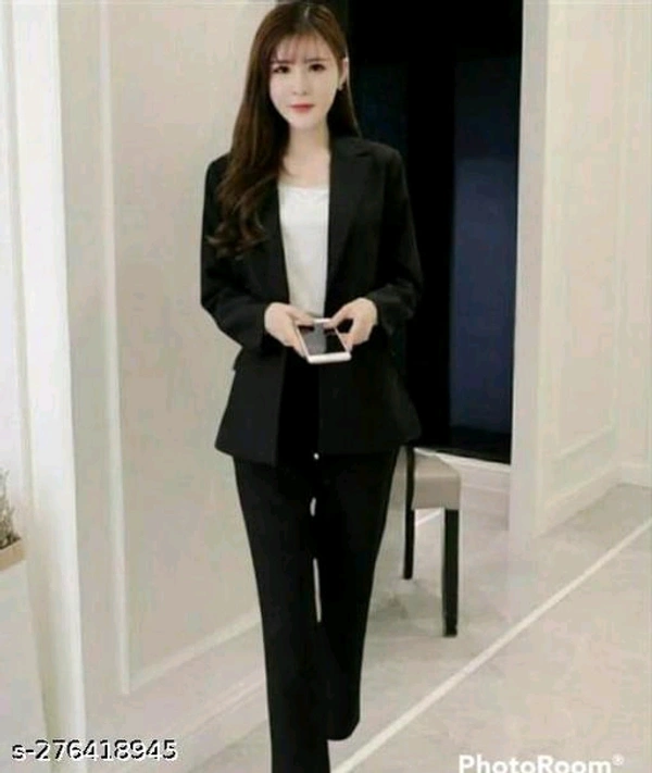Women Formal Ofiice Wear cord setName: Women Formal Ofiice Wear cord setTop Fabric: LyocellBottom Fabric: LyocellSleeve Length: Long SleevesNet Quantity (N): 2Add on: JacketSizes: S (Top Bust Size: 36 in, Top Length Size: 26 in, Bottom Waist Size: 28 in, Bottom Length Size: 37 in) M (Top Bust Size: 38 in, Top Length Size: 27 in, Bottom Waist Size: 30 in, Bottom Length Size: 37 in)  - White Pointer