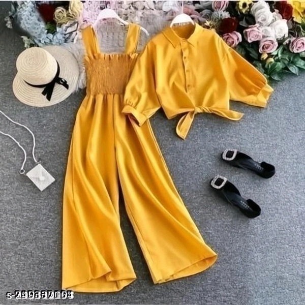 Fabulous Trendy Top & Bottom SetName: Fabulous Trendy Top & Bottom SetTop Fabric: CrepeBottom Fabric: CrepeSleeve Length: SleevelessNet Quantity (N): 1Sizes: S (Top Bust Size: 34 in, Top Length Size: 19 in, Bottom Waist Size: 28 in, Bottom Length Size: 35 in) M (Top Bust Size: 36 in, Top Length Size: 19 in, Bottom Waist Size: 30 in, Bottom Length Size: 35 in) Country of Origin: Ind - Web Orange