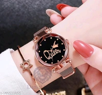 Rose gold Magnetic Chain magnet strap mash Watch Women watch Classy Heart Butterfly watch Black Girls Unique watch Women chain birthday gift Watch Analog Black watch hand watch new beautiful Girls Watch New Watch for Girls Watch With 2 Bracelet girls watch for women gift Analog Watch - For GirlsName: Rose gold Magnetic Chain magnet strap mash Watch Women watch Classy Heart Butterfl - Gold