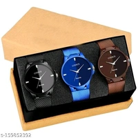 Stylish Men Glamour Brown Leather Analog Latest Watches gifted Man combo setName: Stylish Men Glamour Brown Leather Analog Latest Watches gifted Man combo setStrap Material: LeatherCase: AsymmetricCase/Bezel Material: Stainless SteelClasp Type: BuckleDate Display: YesDial Design: SolidDial Shape: RoundDisplay Type: AnalogDual Time: NoLight: NoMechanism: QuartzPower Source: Battery 