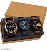 Stylish Men Glamour Brown Leather Analog Latest Watches gifted Man combo setName: Stylish Men Glamour Brown Leather Analog Latest Watches gifted Man combo setStrap Material: LeatherCase: AsymmetricCase/Bezel Material: Stainless SteelClasp Type: BuckleDate Display: YesDial Design: SolidDial Shape: RoundDisplay Type: AnalogDual Time: NoLight: NoMechanism: QuartzPower Source: Battery 