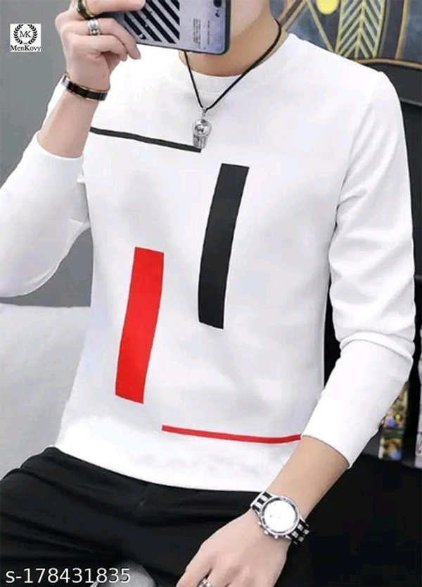 MENKOVY PRINTED FULL SLEEVES T-SHIRTName: MENKOVY PRINTED FULL SLEEVES T-SHIRTFabric: PolycottonSleeve Length: Long SleevesPattern: PrintedNet Quantity (N): 1Sizes:S (Chest Size: 38 in, Length Size: 28 in) M (Chest Size: 40 in, Length Size: 28.5 in) L (Chest Size: 42 in, Length Size: 29 in) XL (Chest Size: 44 in, Length Size: 29 in) Durable stitch and quality finish. This t-shirt i - Black
