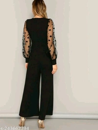 New Modely Contrast Star Mesh Sleeve Wide Leg JumpsuitName: New Modely Contrast Star Mesh Sleeve Wide Leg JumpsuitFabric: LycraSleeve Length: Long SleevesPattern: SolidNet Quantity (N): 1Sizes: XS (Bust Size: 34 in, Length Size: 52 in, Waist Size: 30 in) S (Bust Size: 36 in, Length Size: 52 in, Waist Size: 32 in) M (Bust Size: 38 in, Length Size: 52 in, Waist Size: 34 in) L (Bust S - Black, S L M Xl Xxl Xxxl Xs