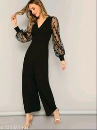 New Modely Contrast Star Mesh Sleeve Wide Leg JumpsuitName: New Modely Contrast Star Mesh Sleeve Wide Leg JumpsuitFabric: LycraSleeve Length: Long SleevesPattern: SolidNet Quantity (N): 1Sizes: XS (Bust Size: 34 in, Length Size: 52 in, Waist Size: 30 in) S (Bust Size: 36 in, Length Size: 52 in, Waist Size: 32 in) M (Bust Size: 38 in, Length Size: 52 in, Waist Size: 34 in) L (Bust S - Black, S L M Xl Xxl Xxxl Xs