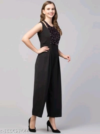 Women Girls Sequined Style Sleeveless Solid JumpsuitName: Women Girls Sequined Style Sleeveless Solid JumpsuitFabric: GeorgetteSleeve Length: SleevelessPattern: SolidNet Quantity (N): 1Sizes: M (Bust Size: 36 in, Length Size: 52 in, Waist Size: 30 in) Elevate your look with this ever-so-charming in Sequined Jumpsuit. It's very good choice to add it to your wardrobe for summer colle - M