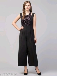 Women Girls Sequined Style Sleeveless Solid JumpsuitName: Women Girls Sequined Style Sleeveless Solid JumpsuitFabric: GeorgetteSleeve Length: SleevelessPattern: SolidNet Quantity (N): 1Sizes: M (Bust Size: 36 in, Length Size: 52 in, Waist Size: 30 in) Elevate your look with this ever-so-charming in Sequined Jumpsuit. It's very good choice to add it to your wardrobe for summer colle - M