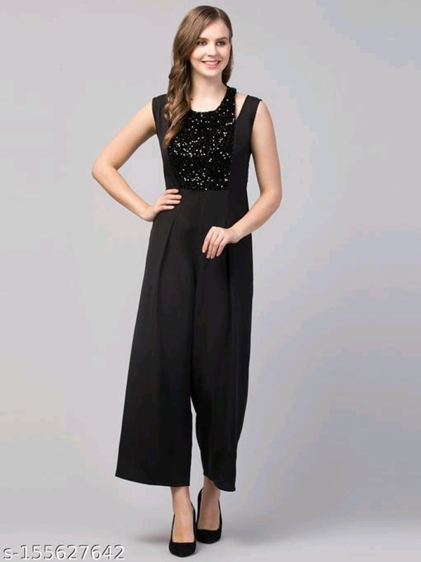 Women Girls Sequined Style Sleeveless Solid JumpsuitName: Women Girls Sequined Style Sleeveless Solid JumpsuitFabric: GeorgetteSleeve Length: SleevelessPattern: SolidNet Quantity (N): 1Sizes: M (Bust Size: 36 in, Length Size: 52 in, Waist Size: 30 in) Elevate your look with this ever-so-charming in Sequined Jumpsuit. It's very good choice to add it to your wardrobe for summer colle - M