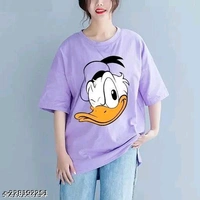 Donald Duck Printed Oversized T-shirtName: Donald Duck Printed Oversized T-shirtFabric: CottonSleeve Length: Short SleevesPattern: PrintedNet Quantity (N): 1Sizes:S, M, L, XLCountry of Origin: India - Purple, S M L XL