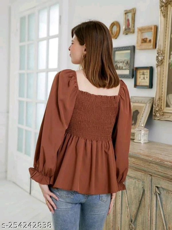 NEW KANSI TOPName: NEW KANSI TOPFabric: CrepeSleeve Length: Long SleevesPattern: Self-DesignNet Quantity (N): 1Sizes:S, M, L, XLCountry of Origin: India - Brown