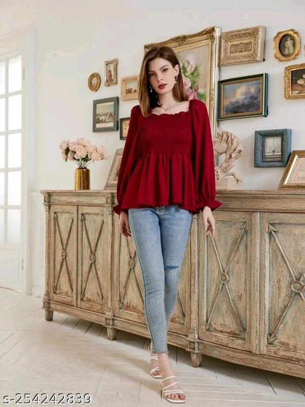 NEW KANSI TOPName: NEW KANSI TOPFabric: CrepeSleeve Length: Long SleevesPattern: Self-DesignNet Quantity (N): 1Sizes:S, M, L, XLCountry of Origin: India - White
