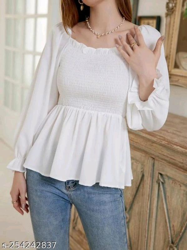 NEW KANSI TOPName: NEW KANSI TOPFabric: CrepeSleeve Length: Long SleevesPattern: Self-DesignNet Quantity (N): 1Sizes:S, M, L, XLCountry of Origin: India - White