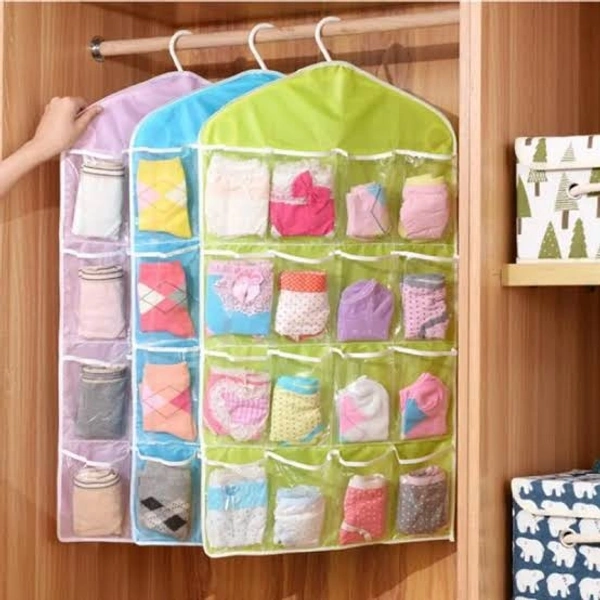 16 Pockets Clear Hanging Bag For Socks Bra Underwear Cupboard Rack Hanger