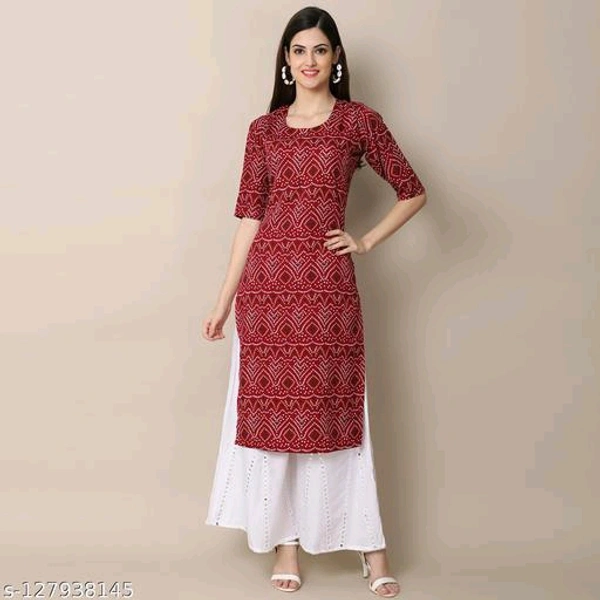 Stylish Women's Crepe Wine Color Ethnic Motif Printed Straight KurtiName: Stylish Women's Crepe Wine Color Ethnic Motif Printed Straight KurtiFabric: CrepeSleeve Length: Three-Quarter SleevesPattern: PrintedCombo of: SingleSizes:S (Bust Size: 36 in, Size Length: 44 in) XL (Bust Size: 42 in, Size Length: 44 in) L (Bust Size: 40 in, Size Length: 44 in) M (Bust Size: 38 in, Size Lengt - Red, S