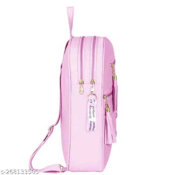 Pink New  Pu Leather Fashionable Stylish woman And  girls Backpack With 2 Main compartment - 85Name: Pink New  Pu Leather Fashionable Stylish woman And  girls Backpack With 2 Main compartment - 85Material: PUNo. of Compartments: 4Pattern: SolidNet Quantity (N): 1Sizes:Free Size (Length Size: 15.5 in, Width Size: 11.5 in) Pink New  Pu Leather Fashionable Stylish woman And  girls Bac
