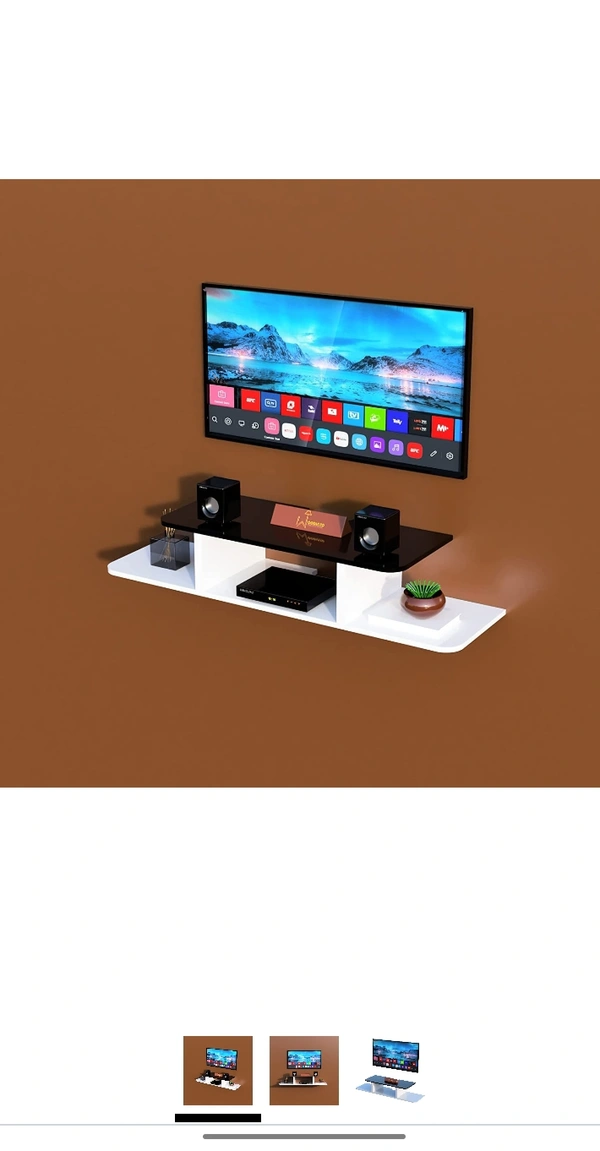 WooDinto Engineered Wood Wall Mount TV Unit/Wall Set Top Box Stand/TV Cabinet/Tv Entertainment Unit || 24 x 8 x 6 Inches (Black & White) - Black