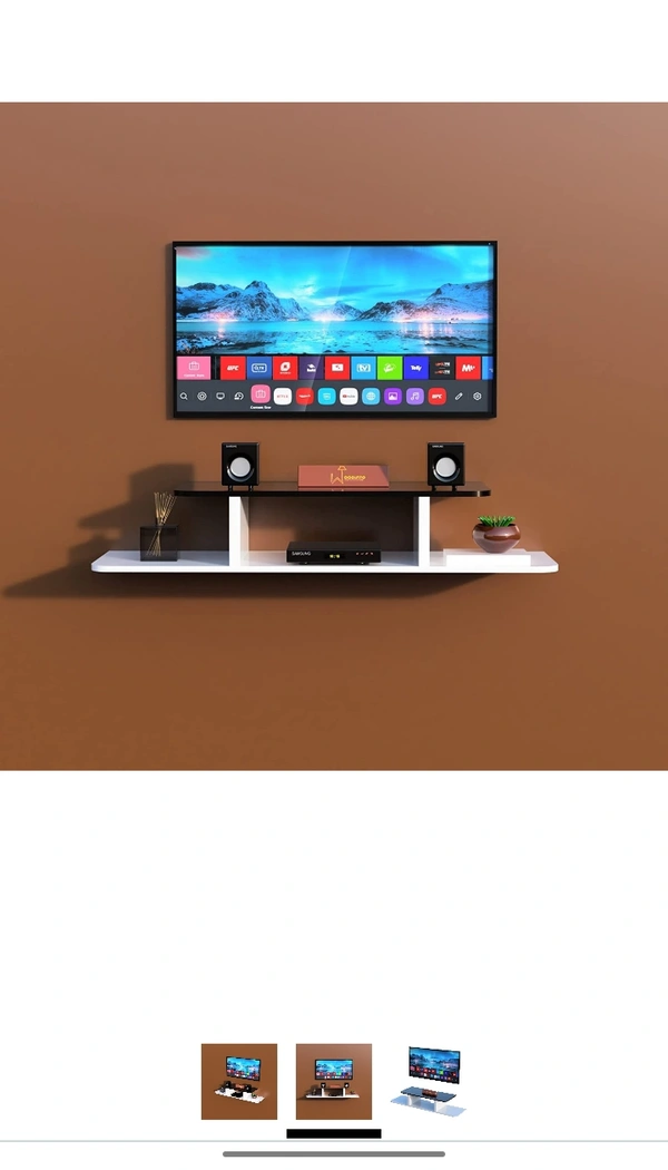 WooDinto Engineered Wood Wall Mount TV Unit/Wall Set Top Box Stand/TV Cabinet/Tv Entertainment Unit || 24 x 8 x 6 Inches (Black & White) - Black