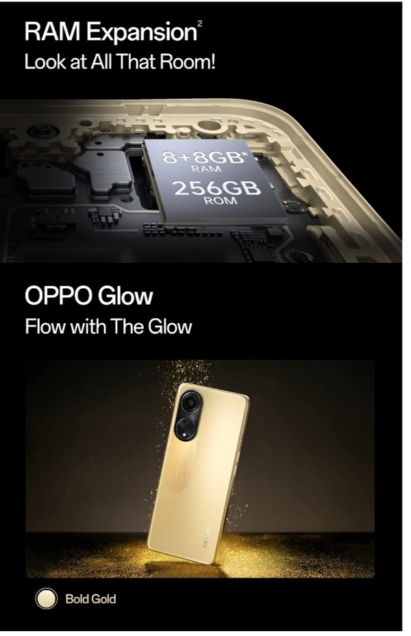 Oppo F23 5g (CPH2527)Size and WeightHeightabout 16.56cmWidthabout 7.61cmThicknessabout 0.82cmWeightabout 192g* Product size and weight may vary by configuration, manufacturing process and measurements. All specifications are subject to the actual product.StorageRAM and ROM Capacities8GB + 256GBRAM TypeLPDDR4X (2133MHz 4 x 16-bit)ROM SpecificationsUFS 2.2 @ 1Lanes Gear3Phone Storage - Gold