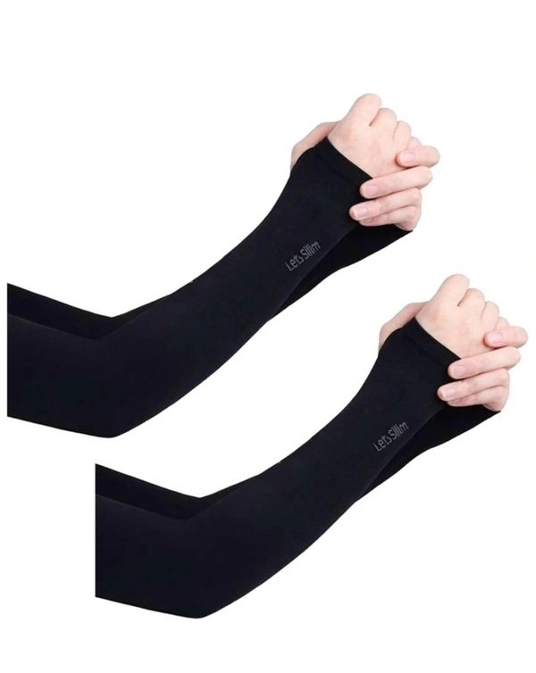 HRRH Nylon Arm Sleeve For Men & Women (2 Pair) - Black, Free