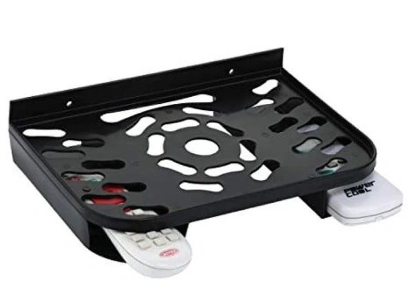 Plastic Set Top Box Stand With Double Remote Holder  - Black