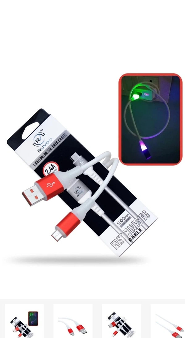 Micro Usb Fast Charging Data Cable With Red Metal And Led Light (1m)