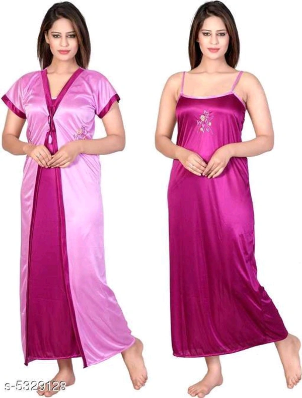 Women's Satin Nightdress Mulptipakc of 2Name: Women's Satin Nightdress Mulptipakc of 2Sleeve Length: Shoulder StrapPattern: SolidNet Quantity (N): 1Add ons: RobeSizes:XXL, Free SizeCountry of Origin: India - Pink, Xxl