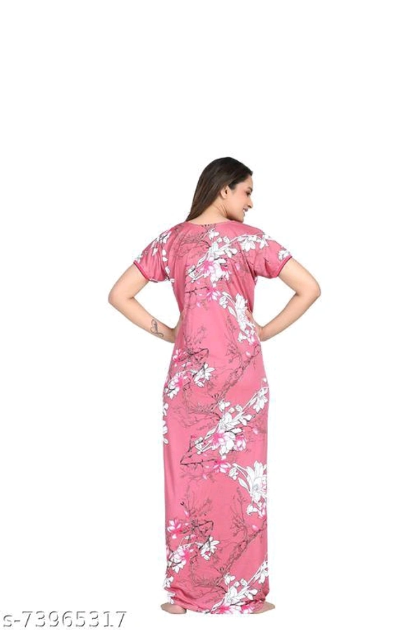 Capasino Women's Fancy Nightdress Name: Capasino Women's Fancy Nightdress Fabric: PolyesterSleeve Length: Short SleevesPattern: PrintedNet Quantity (N): 1Sizes:L, XL (Bust Size: 41 in, Length Size: 54 in) XXL (Bust Size: 43 in, Length Size: 55 in) Make your night relax with this nightgowns. its beautiful  floral print nighty,  This nighty is the ultimate blend of comfort and style. - L, Pink