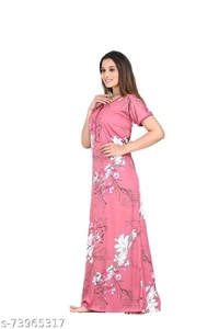Capasino Women's Fancy Nightdress Name: Capasino Women's Fancy Nightdress Fabric: PolyesterSleeve Length: Short SleevesPattern: PrintedNet Quantity (N): 1Sizes:L, XL (Bust Size: 41 in, Length Size: 54 in) XXL (Bust Size: 43 in, Length Size: 55 in) Make your night relax with this nightgowns. its beautiful  floral print nighty,  This nighty is the ultimate blend of comfort and style. - L, Pink